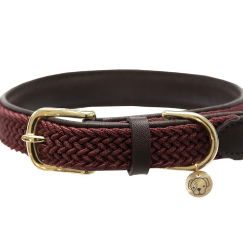 Plaited Nylon Dog Collar Bordeaux