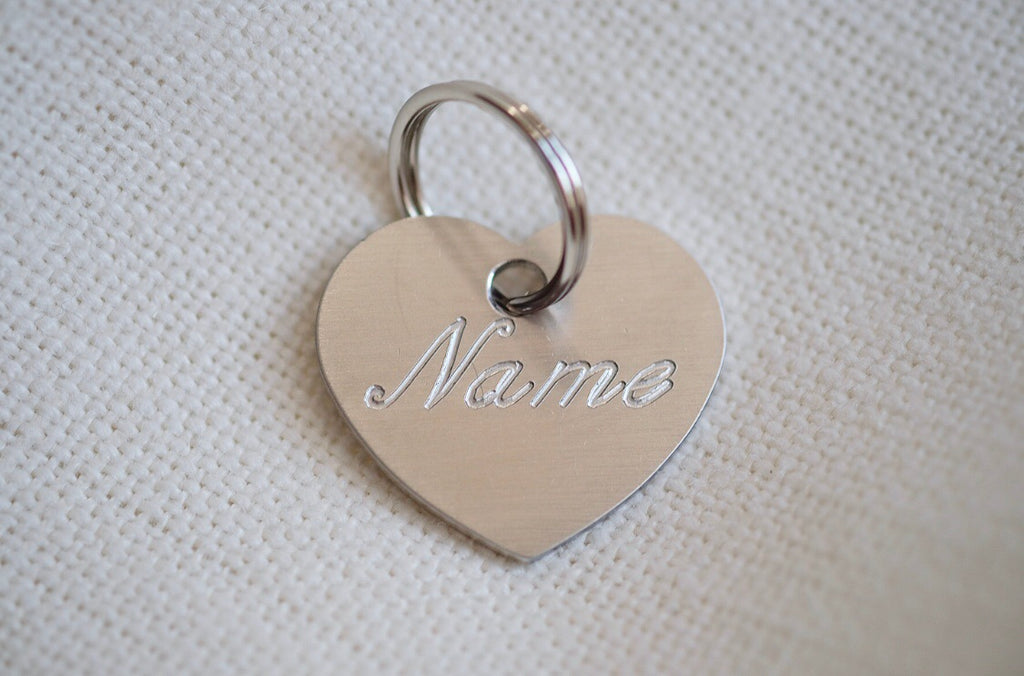 Heart Shaped Stainless Steel Dog Tag - Cursive