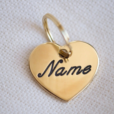 Heart Shaped Brass Dog Tag - Cursive